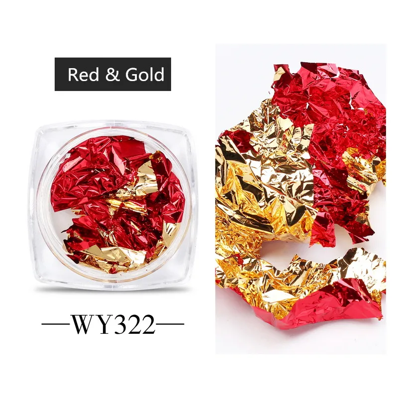 WY322 1 коробка, алюминиевая фольга для ногтей, наклейки, блестящий золотистый Серебристый, 26 цветов, пигмент для ногтей, фольга, хлопья, бумага для DIY, украшения для ногтей - Цвет: WY322