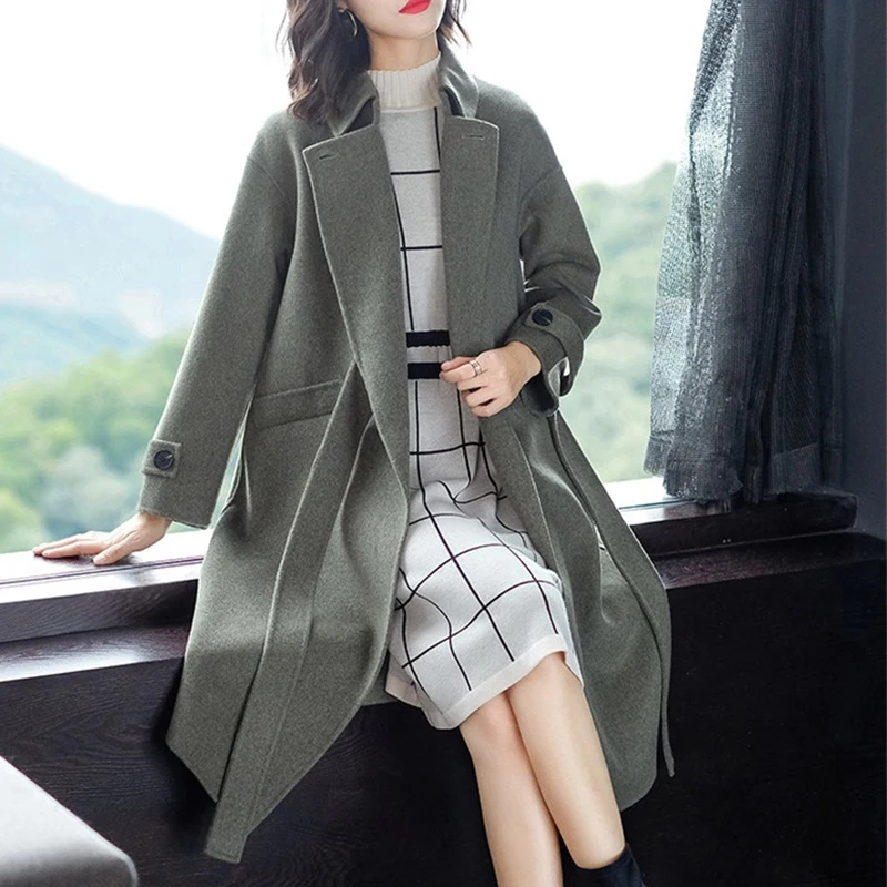 Plus size Women Thick Warm Woolen coat loose long Double-faced wool coats Autumn winter Korean Casual Jacket Overcoat 5XL F1159