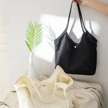 

2020 Summer Women New Fashion Concise Hollow Out Mesh Large Capacity Tote Bag Shoulder Bag Office Daily
