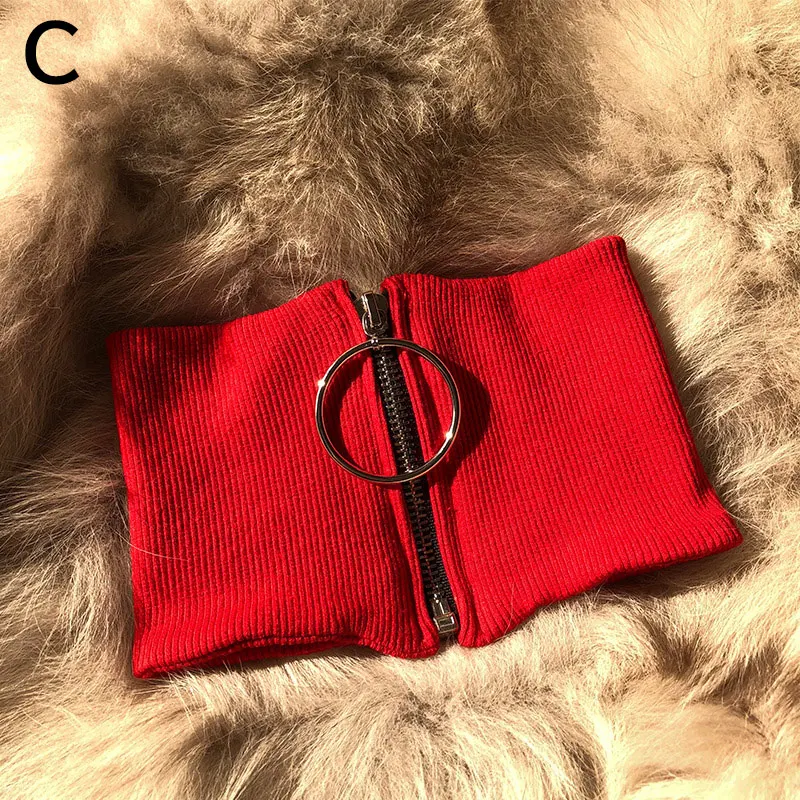 red 36cm C Fashion Streetwear Knitted Fake Collar for Women Detachable High Collars Zipper Choker Clothing Decor New Accessories hh88 - Цвет: red 36cm C