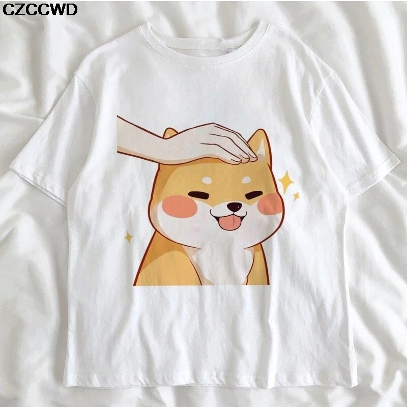 Funny Kawaii Cute Shiba Inu Dog T-shirt Women Gift Print Pink T-shirt Summer Loose Harajuku T Shirt Streetwear Clothes Tops Tees