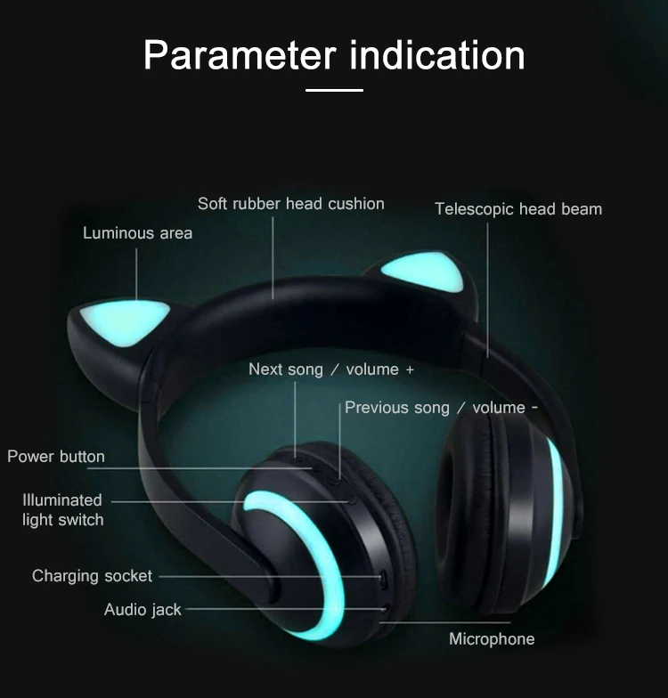 Детские наушники Bluetooth стерео кошачьи наушники мигающие светящиеся кошачьи наушники игровая гарнитура наушники 7 цветов светодиодный светильник