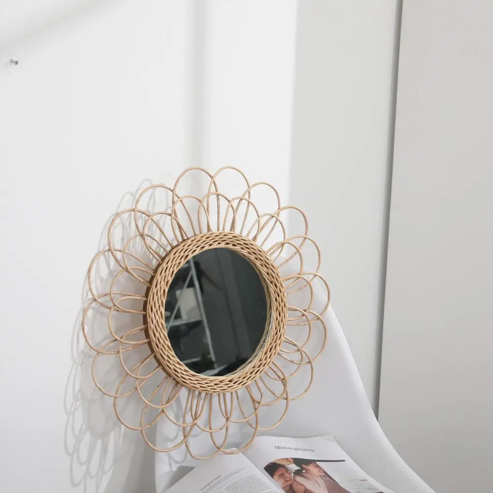 Ротанговое туалетное зеркало инновационное арт-деко круглое зеркало для гостиной Настенное подвесное зеркало кухонное зеркало для ванной комнаты