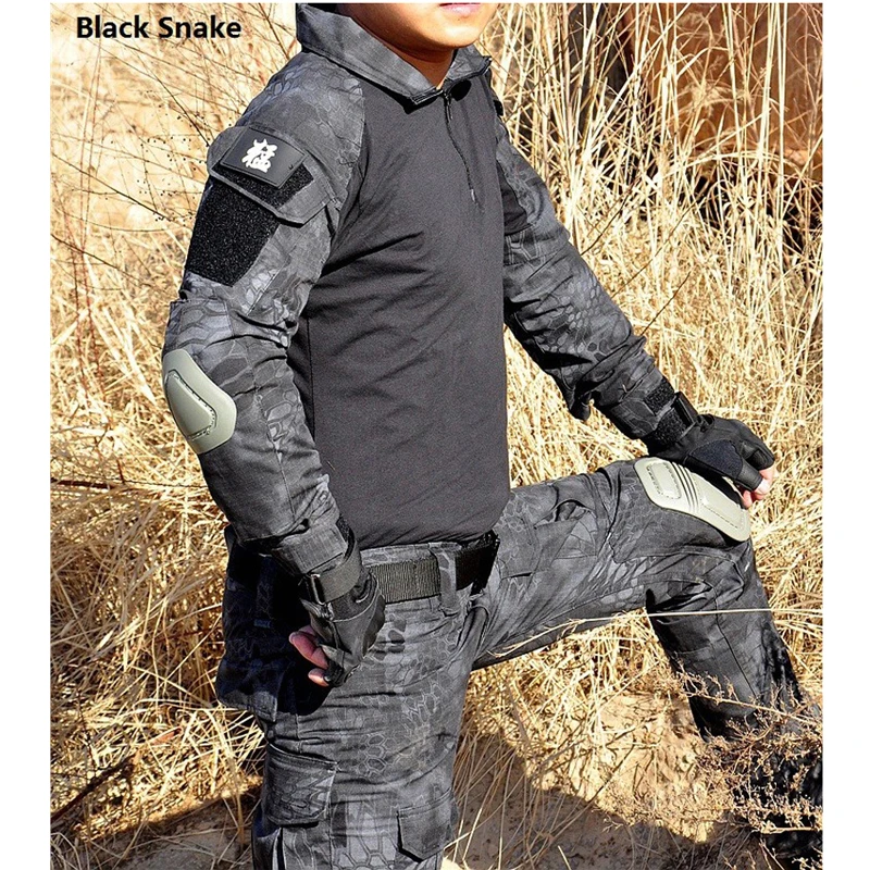 Военная форма Мультикам армейская боевая рубашка Униформа тактические брюки с наколенниками Камуфляжный костюм Одежда для охоты - Цвет: Kryptek Black