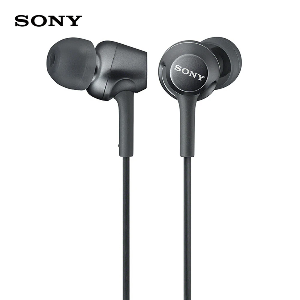 Наушники SONY MDR-EX255AP для xiaomi huawei iphone oneplus 3,5 мм проводные наушники-вкладыши музыкальные наушники ручной работы с микрофоном в линии управления - Цвет: Черный