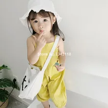 Корейский стиль, летний модный комбинезон для маленьких девочек Детские хлопковые подтяжки, повседневные штаны комбинезон для детей от 0 до 4 лет