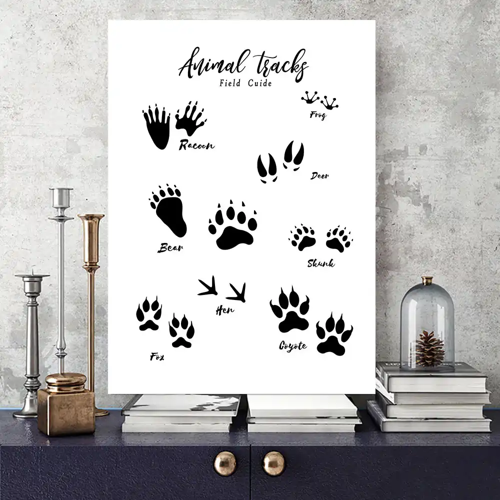 動物の追跡足跡キャンバス絵画黒と白の壁アートプリントポスタークマの足壁絵素朴な自然の装飾ホーム 絵画 書道 Aliexpress