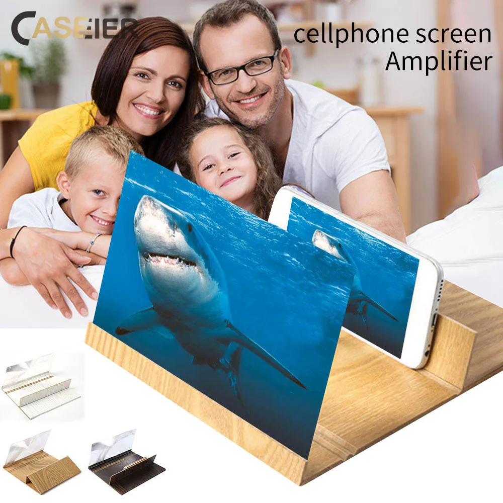 Caseier 3D усилитель экрана телефона превратите телефон в кинотеатр мгновенно 12 дюймов складной деревянный держатель для мобильного телефона стенд экран