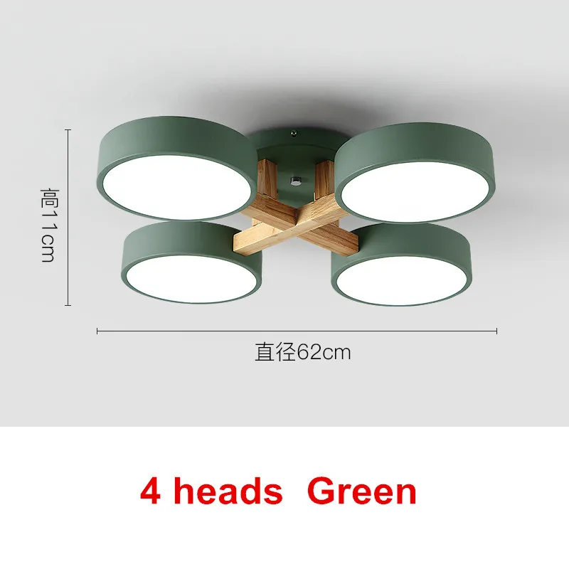 4 heads Green Креативный Художественный Деревянный светодиодный светильник-люстра, скандинавский чердак, люстры для спальни, гостиной, современный потолочный светильник, светильники - Цвет абажура: 4 heads Green