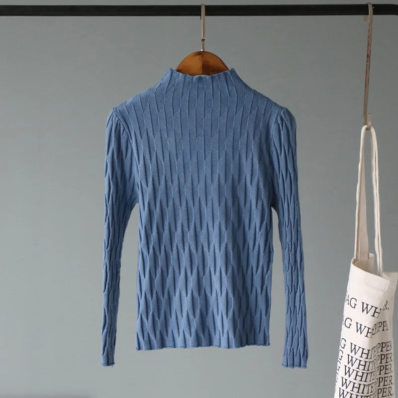 Lucyever, Модный Эластичный вязаный свитер для женщин, однотонная водолазка, тонкий женский свитер, зимний Повседневный вязаный джемпер для девушек