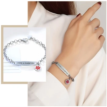 

Free Personalize Engrave Medical Alert ID Bracelets for Women Basic Stainless Steel Rolo Chain Adjustable Custom Jewelry