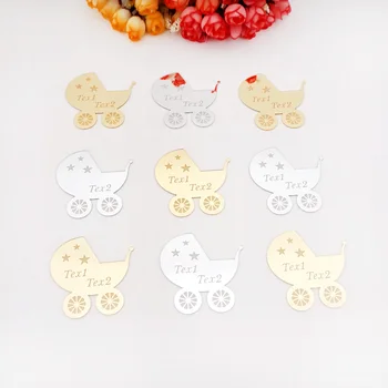 

20 pieces 6x6cm Personalized Baby Carriage Baby Show Custom Name Date for Guest Gift Acrylic Mirror Tags Invitation Card