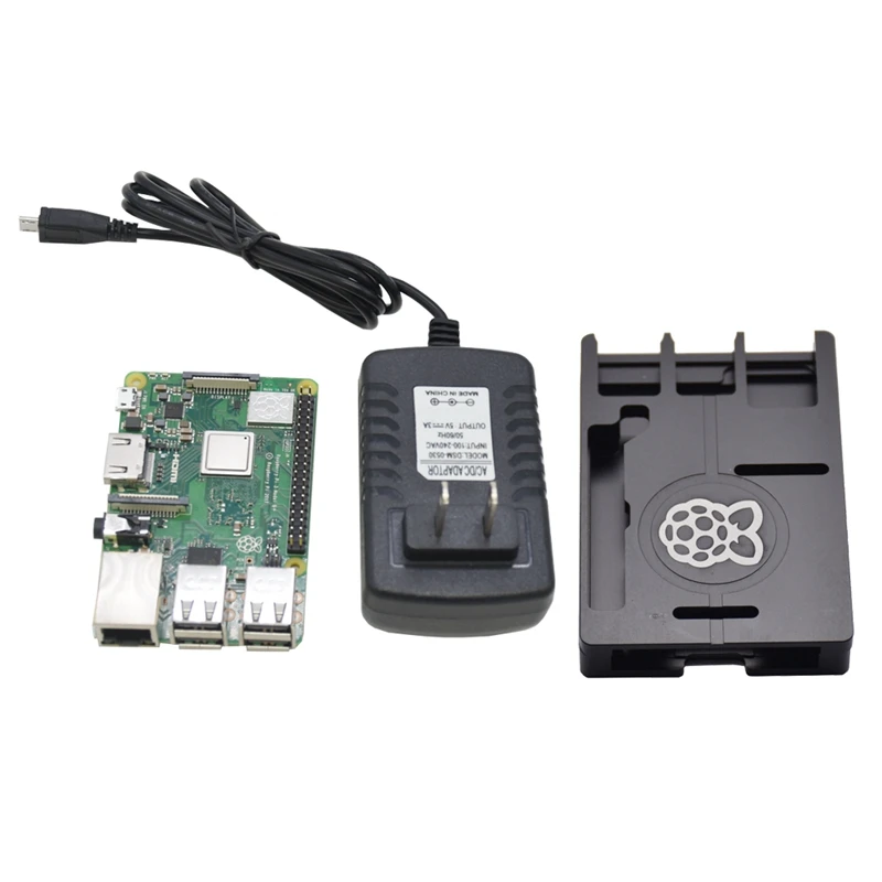 3 в 1 для Raspberry Pi 3 Model B+(плюс)+ ЧПУ Алюминий чехол+ 5V 3A Мощность адаптер Наборы штепсельная вилка стандарта США