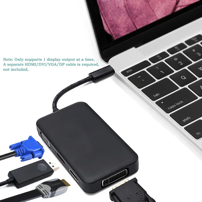 4-в-1 USB-C к VGA, HDMI, DVI DP Hub адаптер для ПК ноутбук Тетрадь NC99