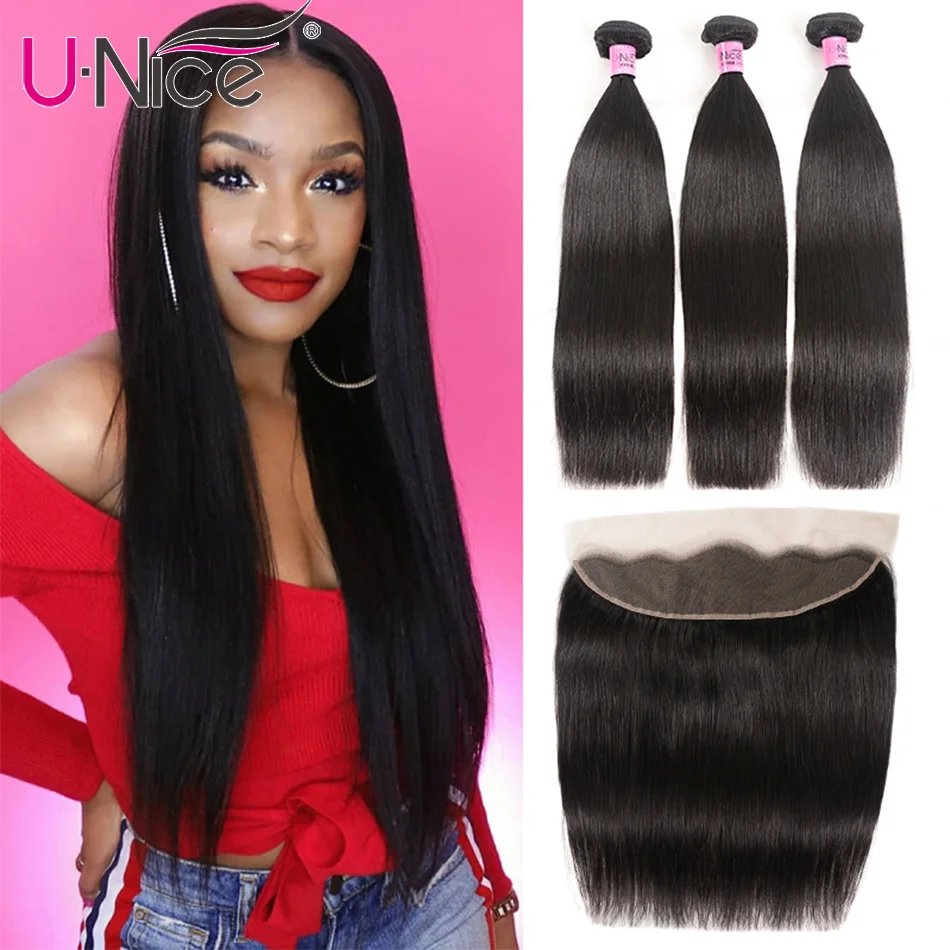 Unice Hair Transparent Lace Frontal Closure With Bundles 3 4pcs