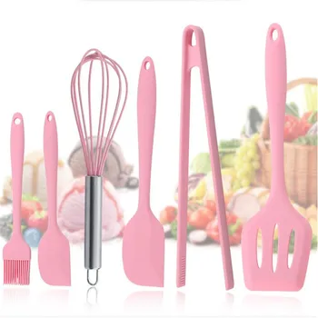 

6 Piece Set Pink Kitchen Scraper Silicone Shovel Bakery SetEggbeater Baking Kitchenware Practical High Quality