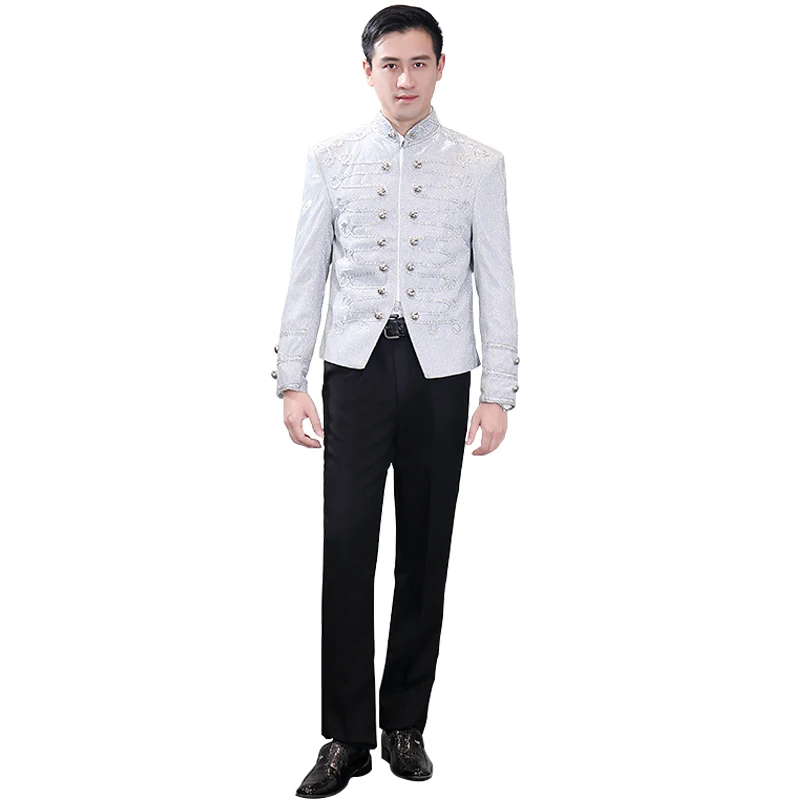 

(Jacket+Pants) Fashion Men's Bright Palace Army Suit Jacket Club Cosplay Performance Double-breasted Zipper Casual King Costume