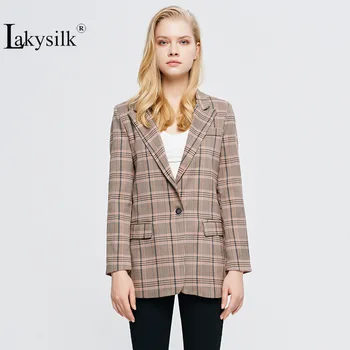 

Vintage Single Button Office Ladies Plaid Blazer Long Sleeve Casual Loose Pocket Suit Coat Jacket Women Blazers Female 2019 Pink