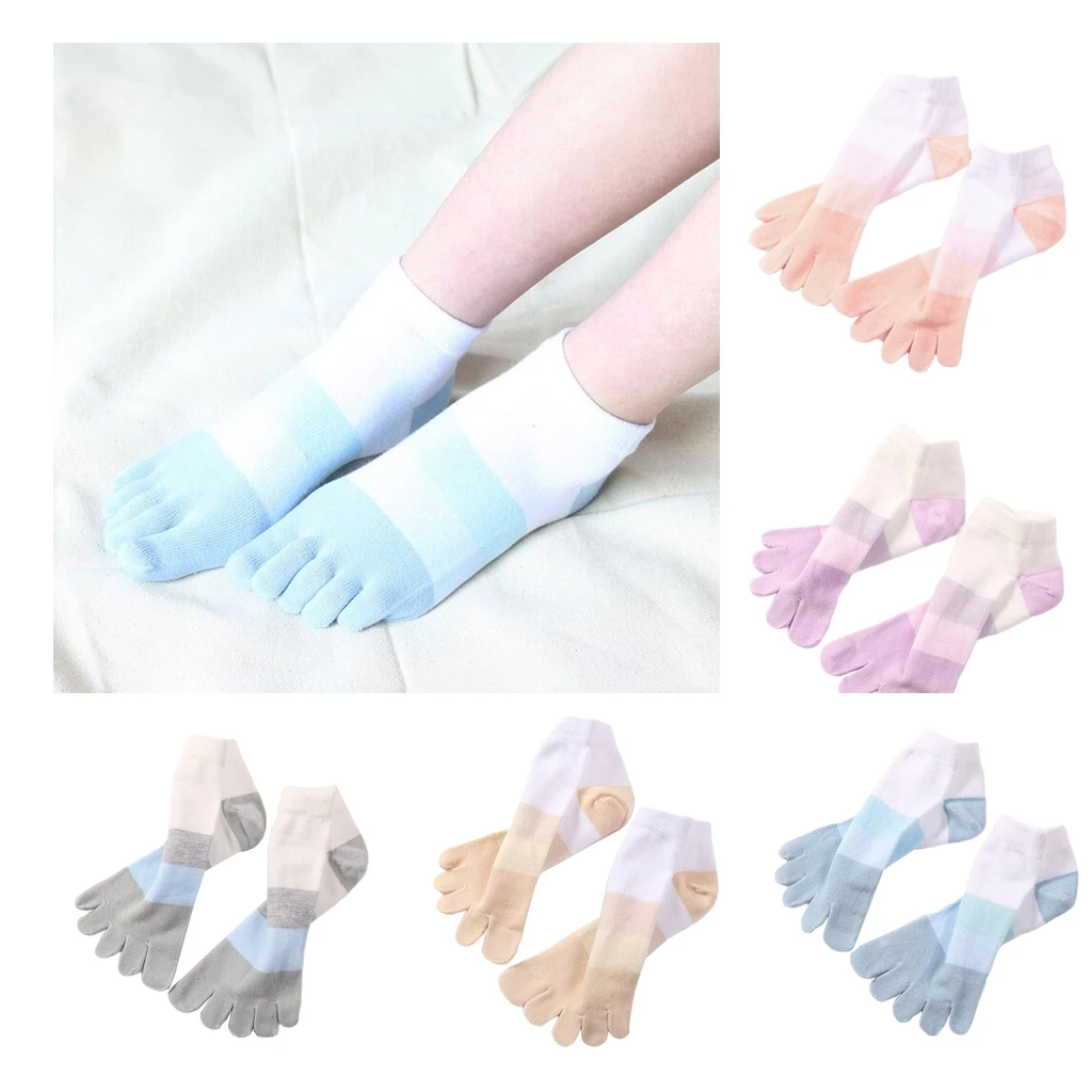 Men Womens 100% Cotton Toe Socks Five Finger Ankle Breathable Sports Socks Striped Toe Socks Athletic Socks