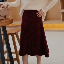Женские юбки, Зимняя шерстяная вязаная мягкая высокая эластичная теплая Женская юбка