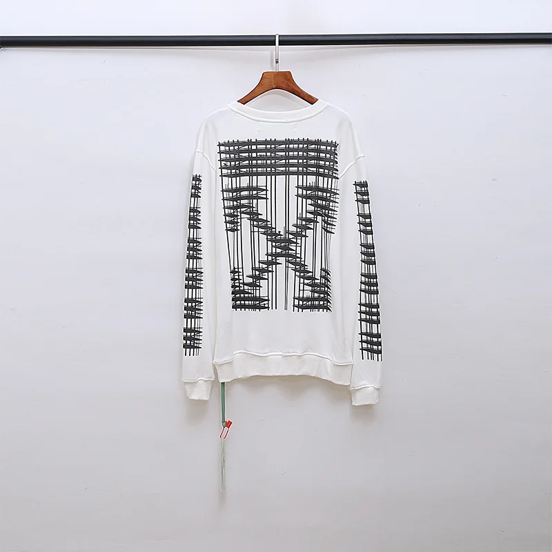 19ss Off-White OW Мужские Женские Геометрические здания модные хлопковые повседневные худи с круглым вырезом толстовка с капюшоном свободная Куртка Пуловер - Цвет: White