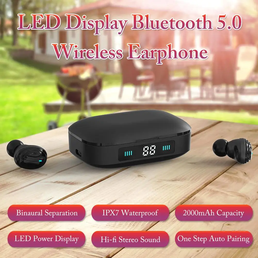 Новинка H01 TWS светодиодный дисплей Bluetooth 5,0 музыкальные наушники-вкладыши беспроводные наушники IPX7 водонепроницаемые Hi-Fi стерео наушники