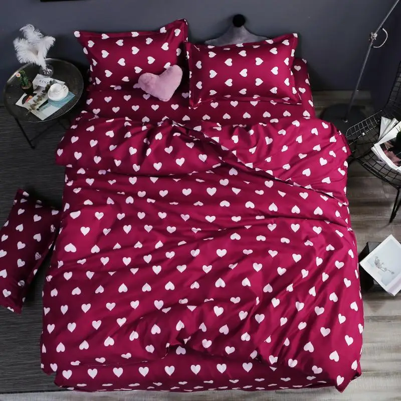 56 bedding 4pcs flat sheet set red heart bed linen pillowcase&ampduvet cover Cute bird child bedclothes leaf | Дом и сад