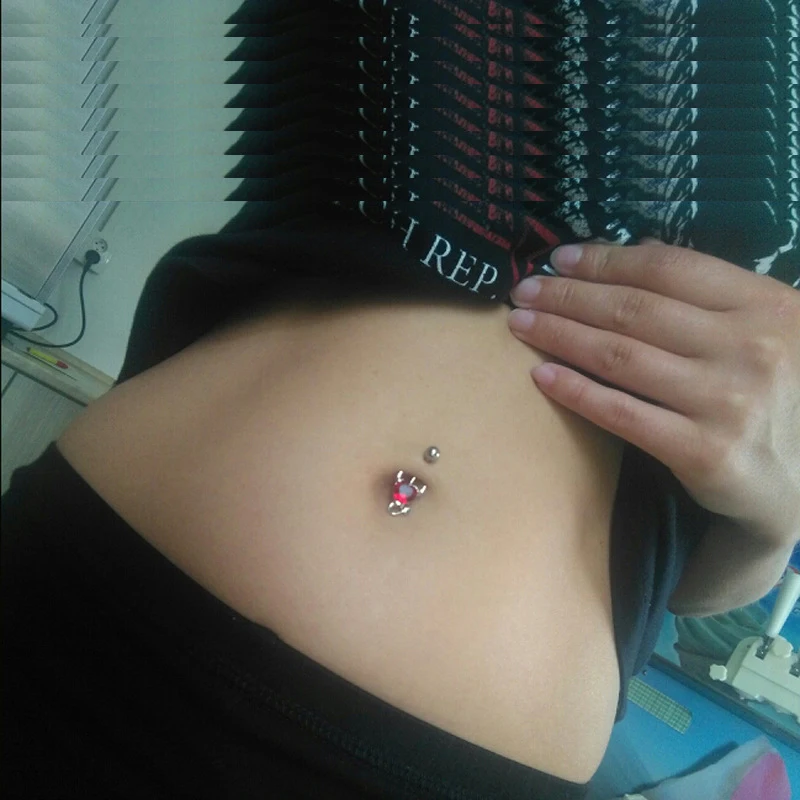316L Stainless Garnet Heart Zircon Crystal Devil Belly Button Ring Navel Piercing Nombril Ombligo Body Jewelry 14g