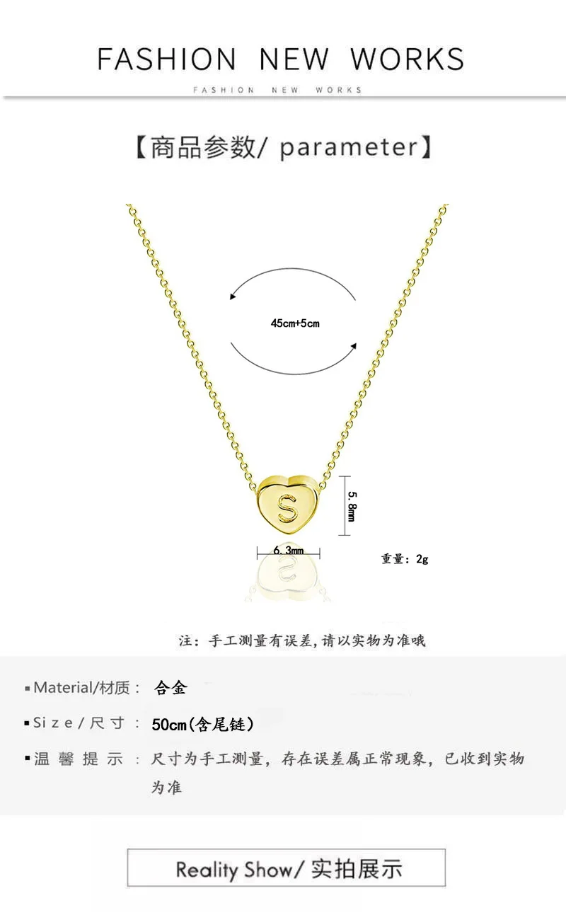 Tiny Love Heart Initial Necklace For Women Gold Chain A-Z Letter Alphabet Statement Jewelry Dainty Pendants Necklaces Baby Gift