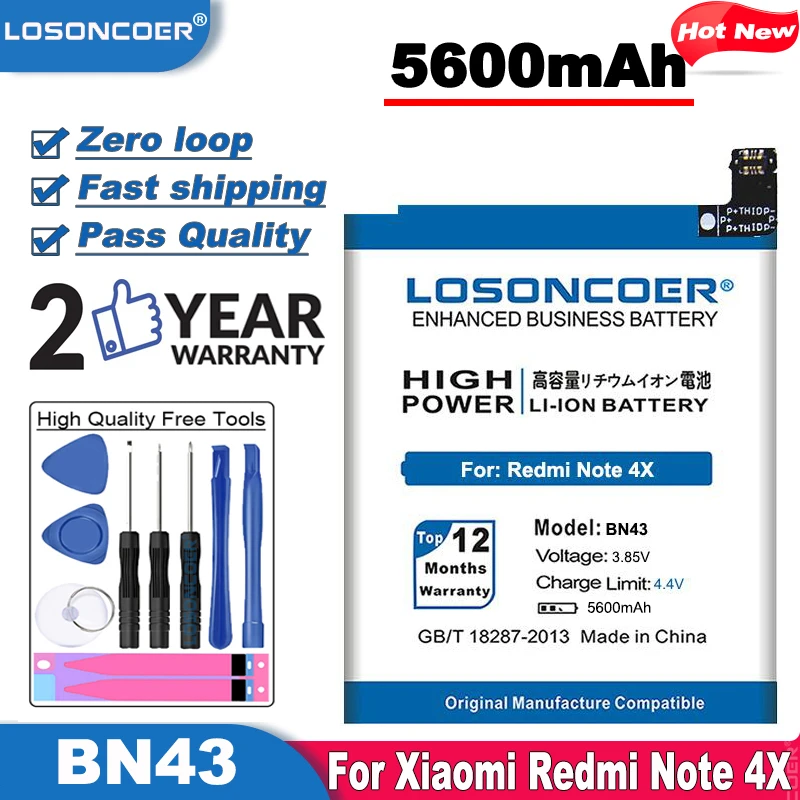 Аккумулятор LOSONCOER BN43 5600 мАч для Xiaomi Redmi Note 4X 4X5 5 дюйма|battery for xiaomi|battery forphone battery |