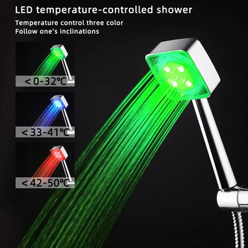 

Current power generation Shower Head Led Temperature Square Shower Ultra-bright Temperature-controlled Three-color Shower Nozzle