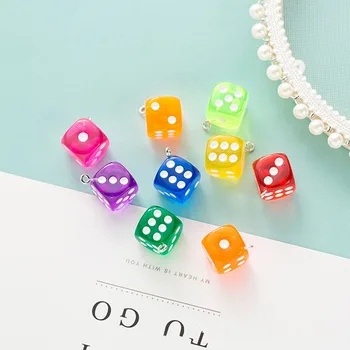 

10Pcs/Lot Transparent Dice DIY Earring Pendants 14mm Miniature Figurines Resin Craft Resin Cabochon Charms Making Accessories