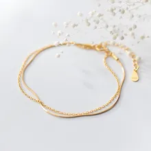 Мода, 925 пробы, Серебряный двойной слой, позолоченный цвет, звенья цепи, очаровательные браслеты для женщин, девушек, ювелирные изделия