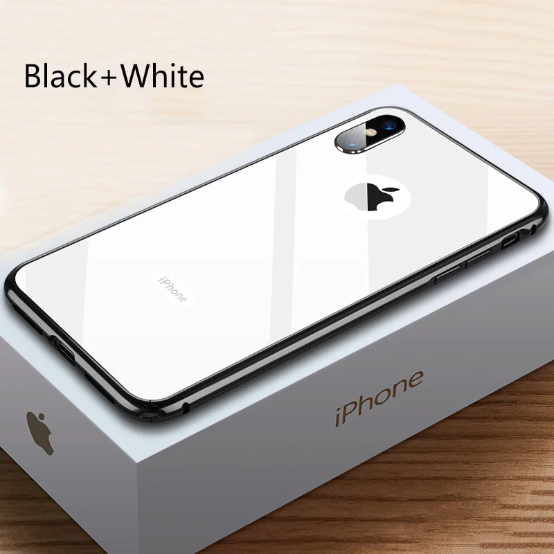 Ультратонкий чехол из закаленного стекла 9H для iPhone 7 8 Plus XS, металлический каркас, антидетонационный чехол для iPhone X XR XS Max 7 8 Plus Coque - Цвет: Black White