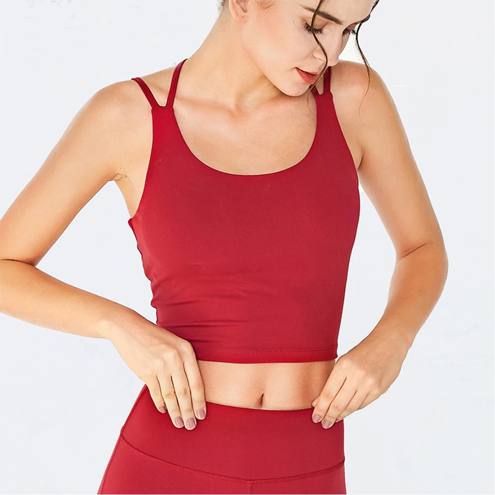 New Sports Underwear Women Shock Proof Gathering Yoga Vest Outdoor Fitness Bra Yoga Bra Black Crop Top - Color: Watermelon Red