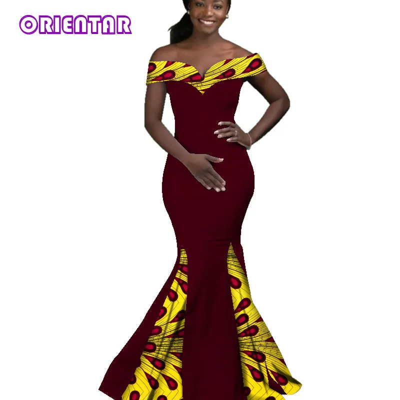 Африканские платья для женщин, Дашики батик, восковая печать, сексуальное, с вырезом лодочкой, Анкара, длинное платье, леди, грациозное, вечернее платье русалки, WY2860 - Цвет: 22