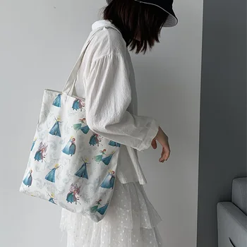 

Women Large Capacity Canvas Bag 2020 Ins One Shoulder Korean Version Ulzzang Cartoon High Quality Student Ins Cloth Bag