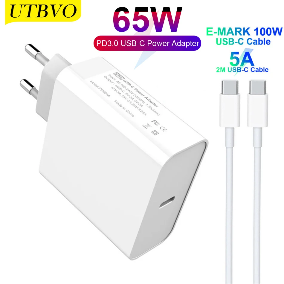 

UTBVO 65W USB C Power Adapter, Fast Charge PD 3.0 Wall Charger for MacBook, iPad, iPhone 12 /12 Mini /12 Pro Max, Xiaomi Samsung