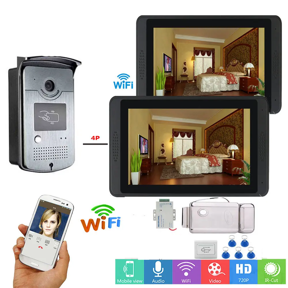 7\ Video Door Phone Kit with ID Keyfobs + Electric Lock + Power Supply+ Door Exit for villa wird wifi video Intercom System