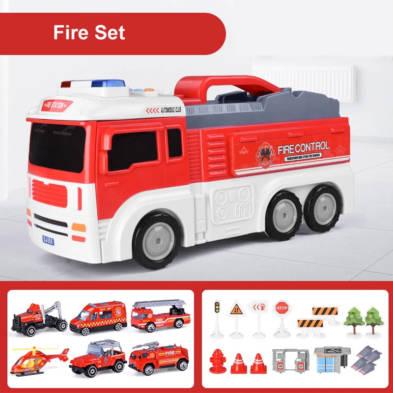 Fire Set A 3D городская полицейская станция железнодорожные дорожки сплав машинная Инженерная пожарная машина трек машина DIY Модель Строительные наборы сборочные игрушки для детей - Цвет: Fire Set A