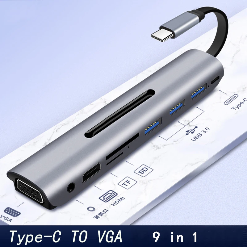 Tipo-C a Hdmi Usb Vga Tf/Sd Audio USB-C Hub 4K Hd Pd di Ricarica Veloce Tfsd lettura Della Carta Hu