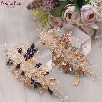

TOPQUEEN HP317 Bride Comb Golden Rhinestones Hair Comb Hair Accessories with Crystal Bridal Side Combs Bride Headpiece for Women