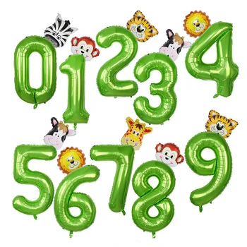 

40inch Green Number Foil Balloon Animal Head Foil Balloons Baby Shower for Kids Birthday Jungle Animal Theme Party Airball Decor