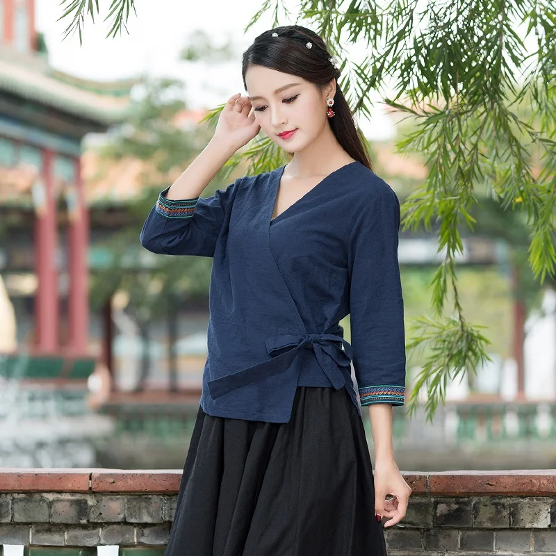 Китайская рубашка Hanfu Античная Мода вышивка литература восстановление чайной