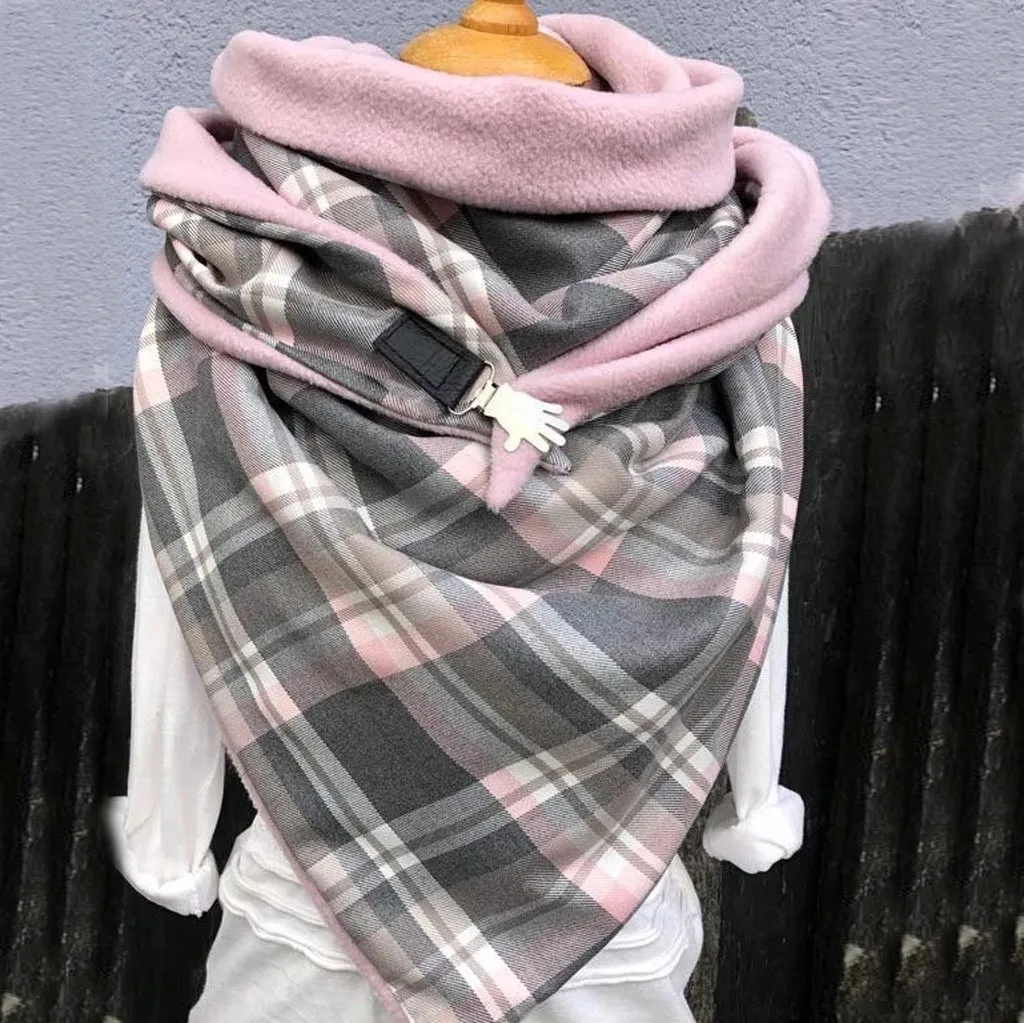 

Fashion Scarf For Women Plaid Printing Button Soft Wrap Casual Warm Scarves Shawls Outdoor Cycling Face Bandana Face Shield