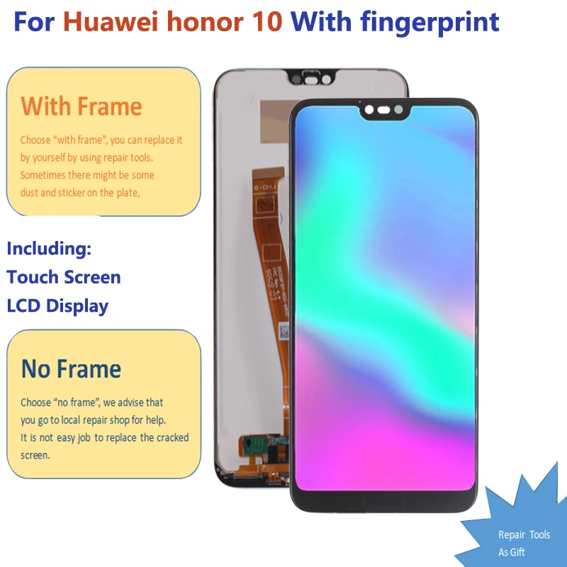 Оригинальный сенсорный ЖК дисплей для Huawei Honor 10 с распознаванием отпечатков