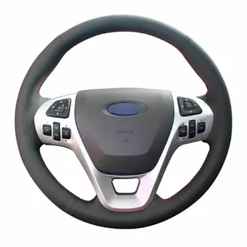 

For Ford Explorer 2011-2016 Taurus 2012-2015 Edge 2011-2014 Top Leather Steering Wheel Hand-stitch on Wrap Cover