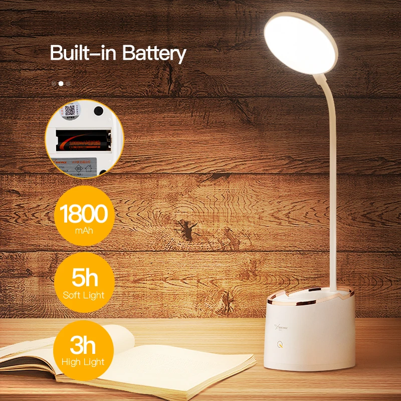 Gooseneck Wireless Table Lamp Study 3-Modes Touch 1800mAh Rechargeable LED Reading Desk Lamp USB Table Light Flexo Lamps Table
