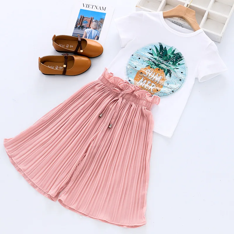 Toddler Girls Clothing Sets Summer Unicorn Sequins Chiffon Pant Sets Kids Trascksuit Outfit Children Clothing