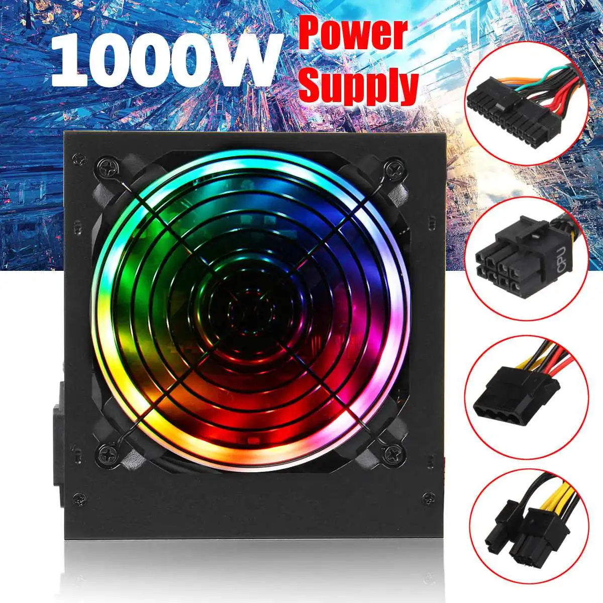 Блок питания для ПК 1000 Вт PFC 140 мм бесшумный светодиодный rgb вентилятор 24